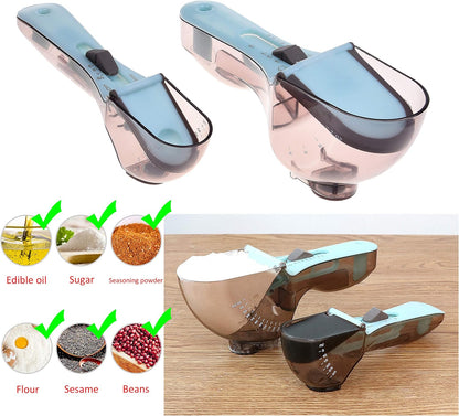 Kare & Kind 2x Adjustable Measuring Cups/Spoons - Large and Small - Imperial and Metric - Oz, Ml, Cups, Tbsp, Tsp - Adjustable Space Saving Kitchen Tool for Cooking and Baking - Wet and Dry