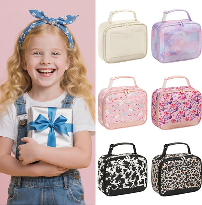 Lunch Box Kids Insulated Lunch Bag for Boys Girls Cute Reusable Lunch Tote Bag Waterproof Portable Thermal Lunch Box Kids for School Picnic Travel Black