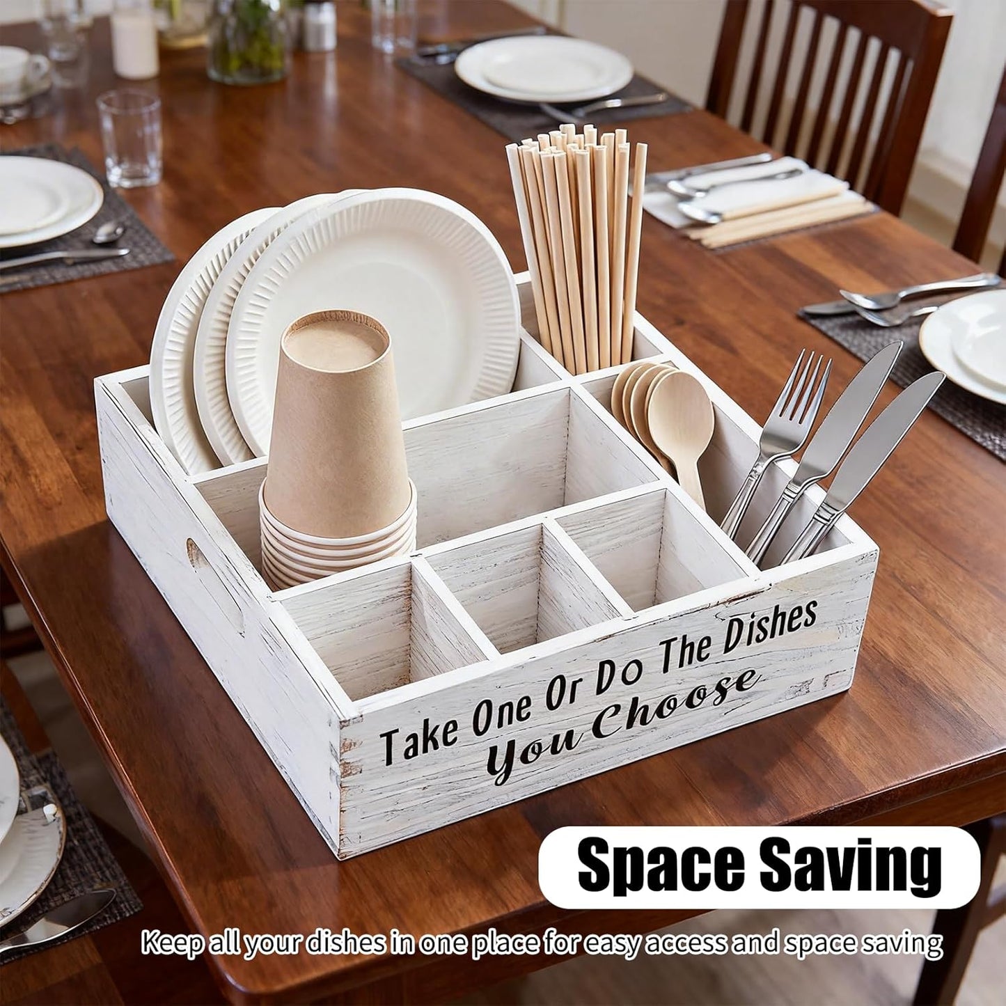 Paper Plate Organizer Cutlery Holder for Party Paper Plate Caddy Silverware Holder Utensil Holder Caddy Plate Dispenser with Handles for Cups, Forks, Spoons, Napkins