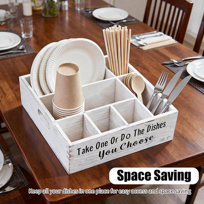 Paper Plate Organizer Cutlery Holder for Party Paper Plate Caddy Silverware Holder Utensil Holder Caddy Plate Dispenser with Handles for Cups, Forks, Spoons, Napkins