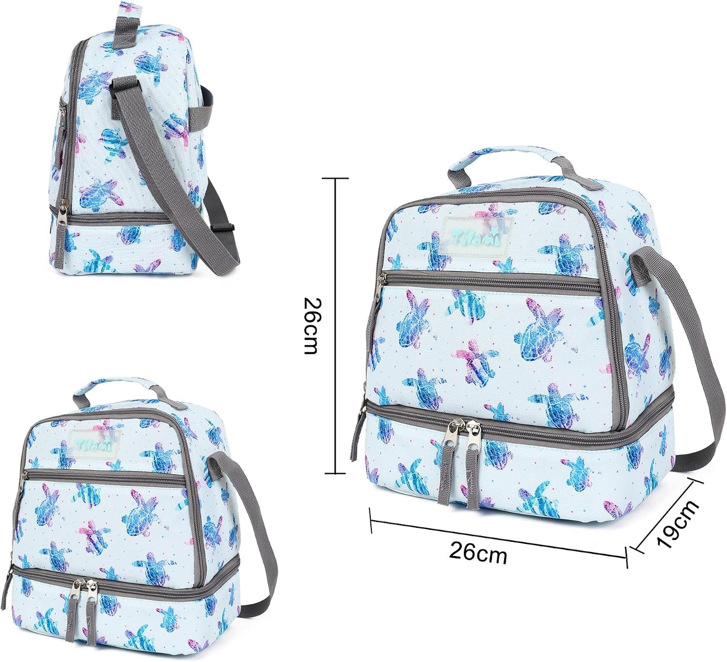 Tilami Lunch Bags Insulated Adjustable Strap Zipper, Two Compartments Cooler Bags, Bento Bags for Kids Toddlers (Blue)