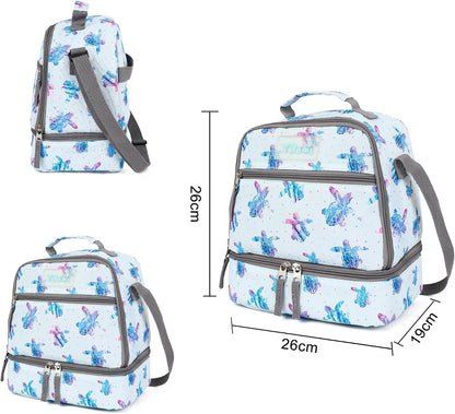 Tilami Lunch Bags Insulated Adjustable Strap Zipper, Two Compartments Cooler Bags, Bento Bags for Kids Toddlers (Blue)
