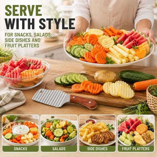 Stainless Steel Crinkle Cutter And French Fry Cutter Wood Handle