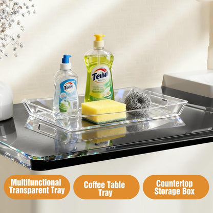 Clear Plastic Serving Tray with Handles, BPA-Free Storage Organizer Tray - Large Serving Trays 16"x11.5" Reusable Serving Platters for Appetizer, Fruit, Kitchen, Desk & Serving Tray for Party Supplies