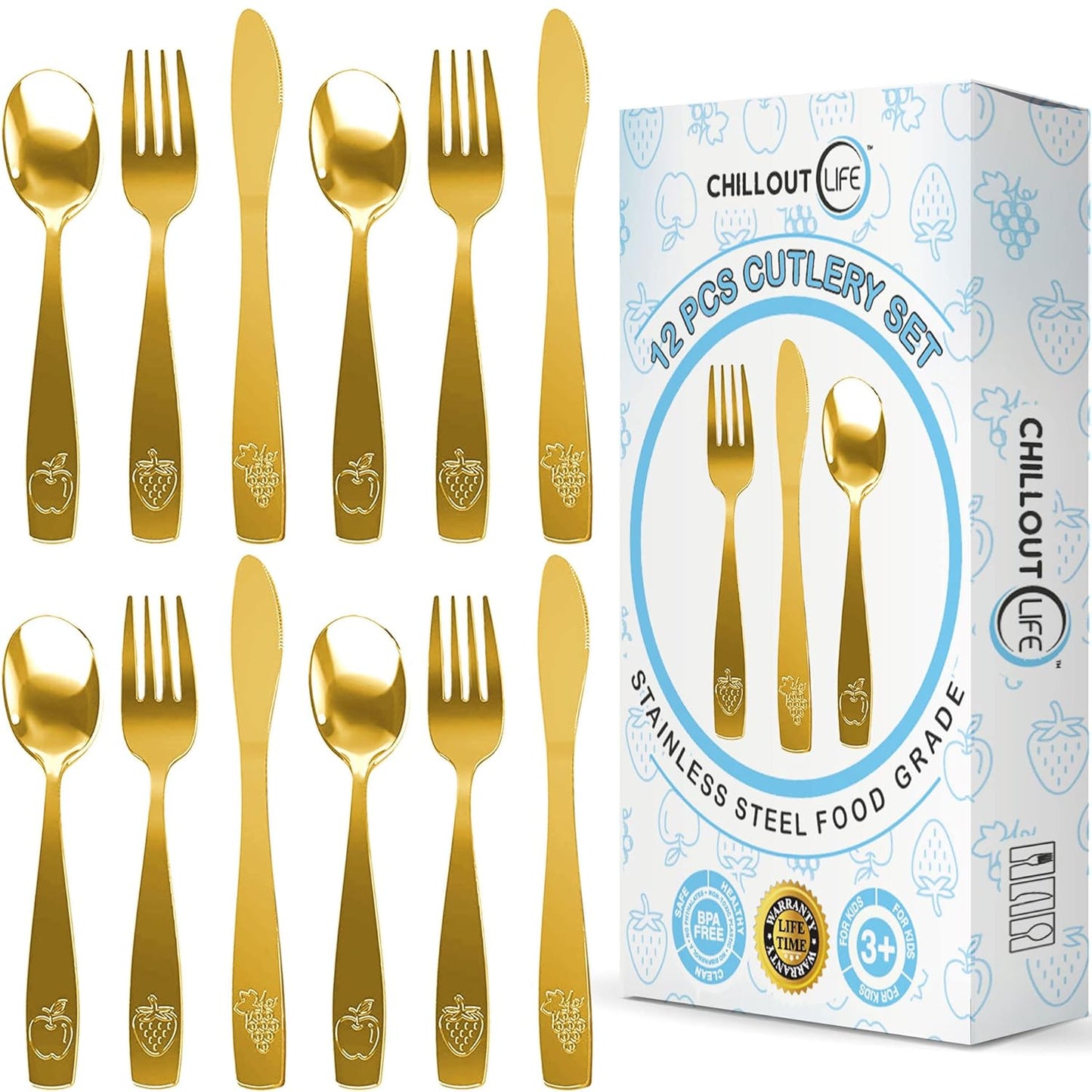 12 Piece Stainless Steel Kids Silverware Set - Child and Toddler Safe Flatware - Kids Utensil Set - Metal Kids Cutlery Set Includes 4 Small Kids Spoons, 4 Forks & 4 Knives - UV Rainbow