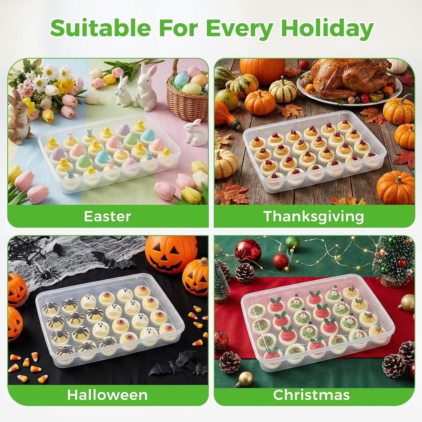 HANSGO Deviled Egg Containers with Lid, Deviled Egg Tray Holder Carrier with Lid for 24 Eggs for Home Party Kitchen Supplies Refrigerator Storage