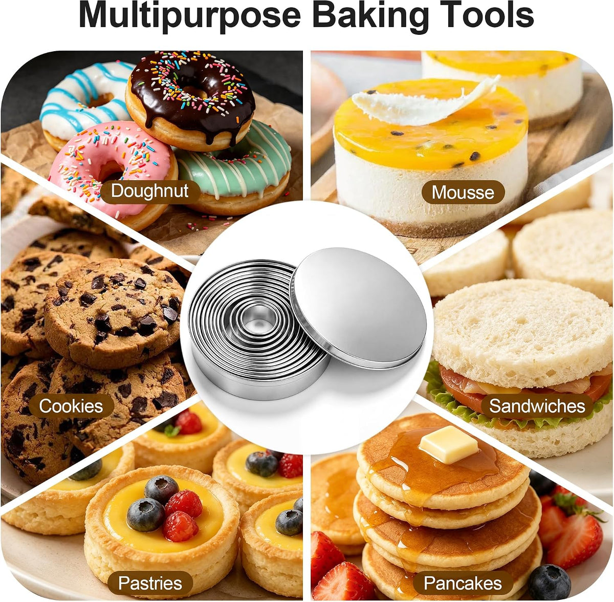 HOOMIL 12 Pcs Round Cookie Cutters, 1 to 4.5 Inch Graduated Set