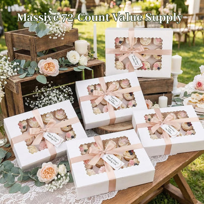 VGOODALL 12 Count Cupcake Boxes, 6PCS Cupcake Container with Window Boxes Holding 72 Pastry Box for Birthday Holiday Party Bakery Supplies 13.2"x9.8"x4"