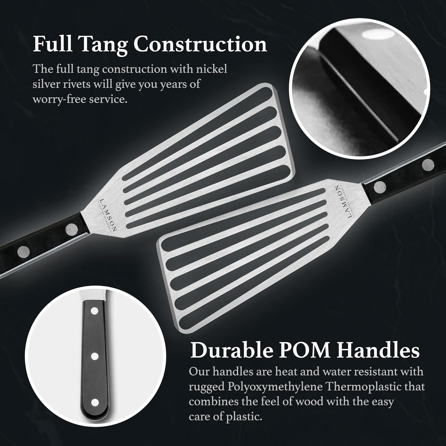 Lamson Fish Spatula, Slotted Metal Turner, 3 x 6 In, Right Hand | Ultra Durable composite handle, dishwasher safe; flexible stainless blade; a dedicated left-handed model is available