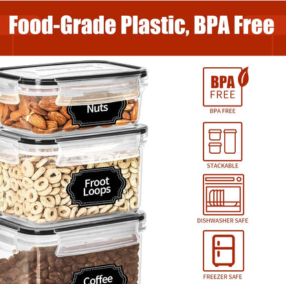 PRAKI Airtight Food Storage Containers with Lids, 12PCS Plastic Kitchen Storage Containers for Pantry Organizers and Storage - Cereal, Rice, Flour and Sugar Containers with Labels & Marker