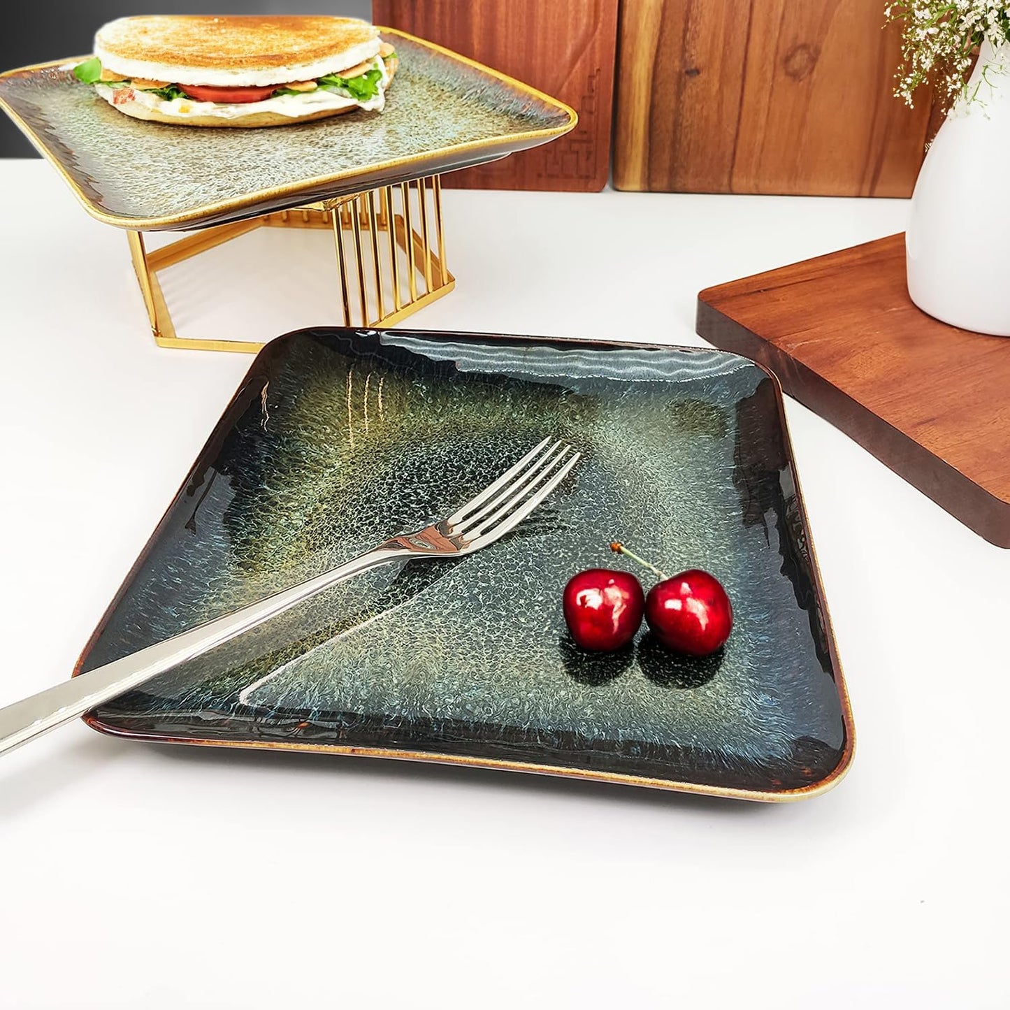 Porcelain Plate Set Large Serving Tray Set of 4, Reusable Serving Platters for Party Food, Cookie, Appetizer, Charcuterie, Snack, Dessert Display,Stackable Kitchen Dish 14.4 INCH