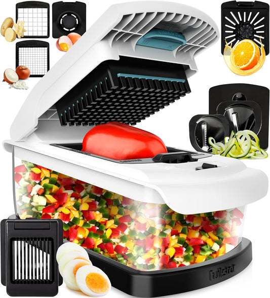 Fullstar Vegetable Chopper & Mandoline Slicer for Kitchen - Food Chopper with Container, Cheese Grater, Home Essentials & Kitchen Gadgets (7 in 1, Black)