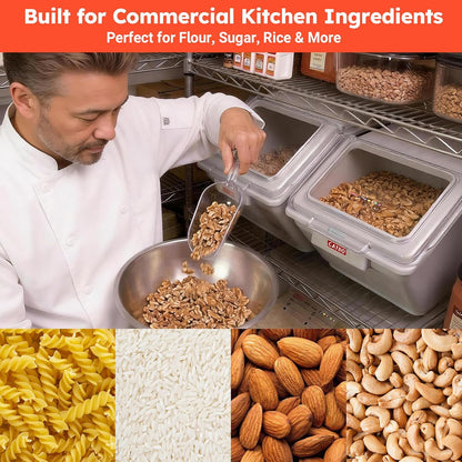 2.6 Gallon / 42 Cup Commercial Shelf Ingredient Bin with Scoop, Stackable Food Storage Container with Clear Flip Lid, Built-in FIFO Label and One-Hand Access for Flour Sugar Rice