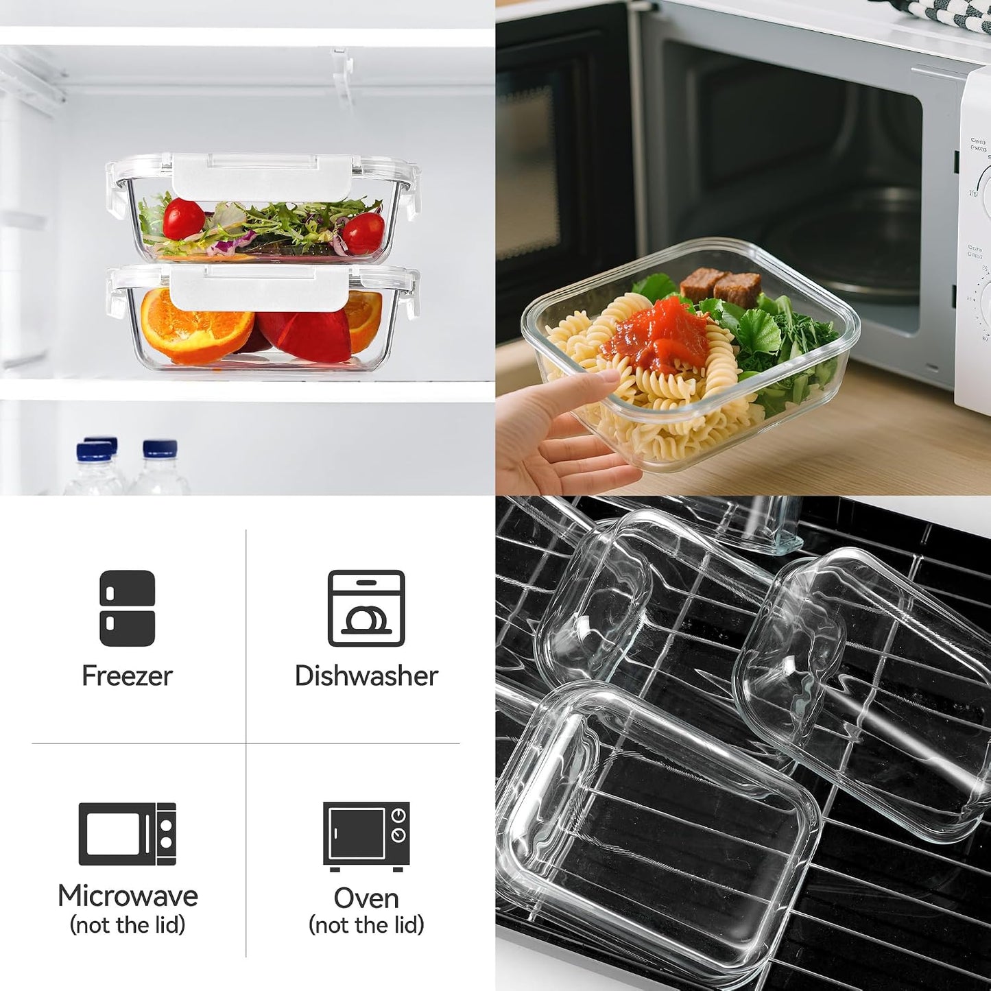 BAYZZ 10 Pack 22 oz Glass Meal Prep Containers, Glass Food Storage Containers with Airtight Lids, BPA-Free, Freezer and Microwave Safe