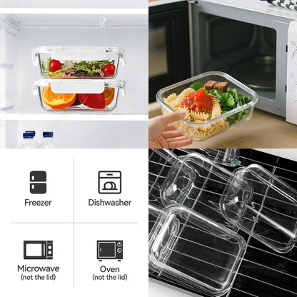 BAYZZ 10 Pack 22 oz Glass Meal Prep Containers, Glass Food Storage Containers with Airtight Lids, BPA-Free, Freezer and Microwave Safe