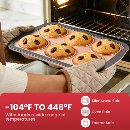 Silicone Muffin Pan for Baking with Metal Reinforced Frame - 6 Cups Regular Size Cupcake Pan Muffin Tins Egg Bite Molds - Nonstick, Easy to Pop, Bakeware for Oven, BPA Free (6-Cups Red)