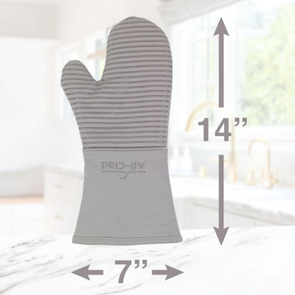 All-Clad Silicone Oven Mitts: Heat Resistant up to 500 Degrees - 100% Cotton & Silicone, 14"x7" Oven Mitt for Kitchen and Barbeque, Pewter