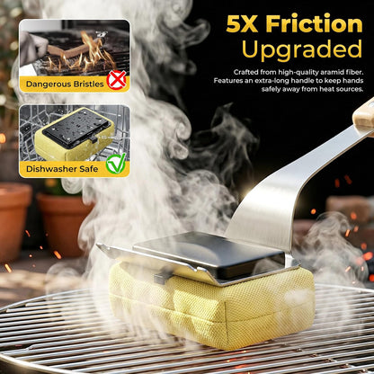 Grill Brush for Outdoor Grill Bristle Free, BBQ Grill Brush with Scraper & 2 Replaceable Heads, Safe Grill Steam Cleaner 17'' Long Handle Grilling Accessories for Cast Iron & Stainless Steel Grates