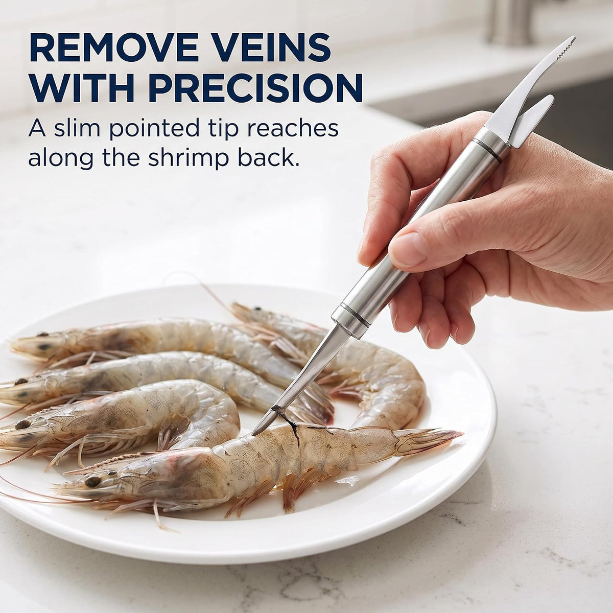 Shrimp Deveining Tool, 2025 New 5 in 1 Multifunctional Shrimp Line Fish Maw Knife with Cleaning Cloth, 304 Stainless Steel Shrimp Peeler, Fish Scale Remover, Kitchen Fish and Shrimp