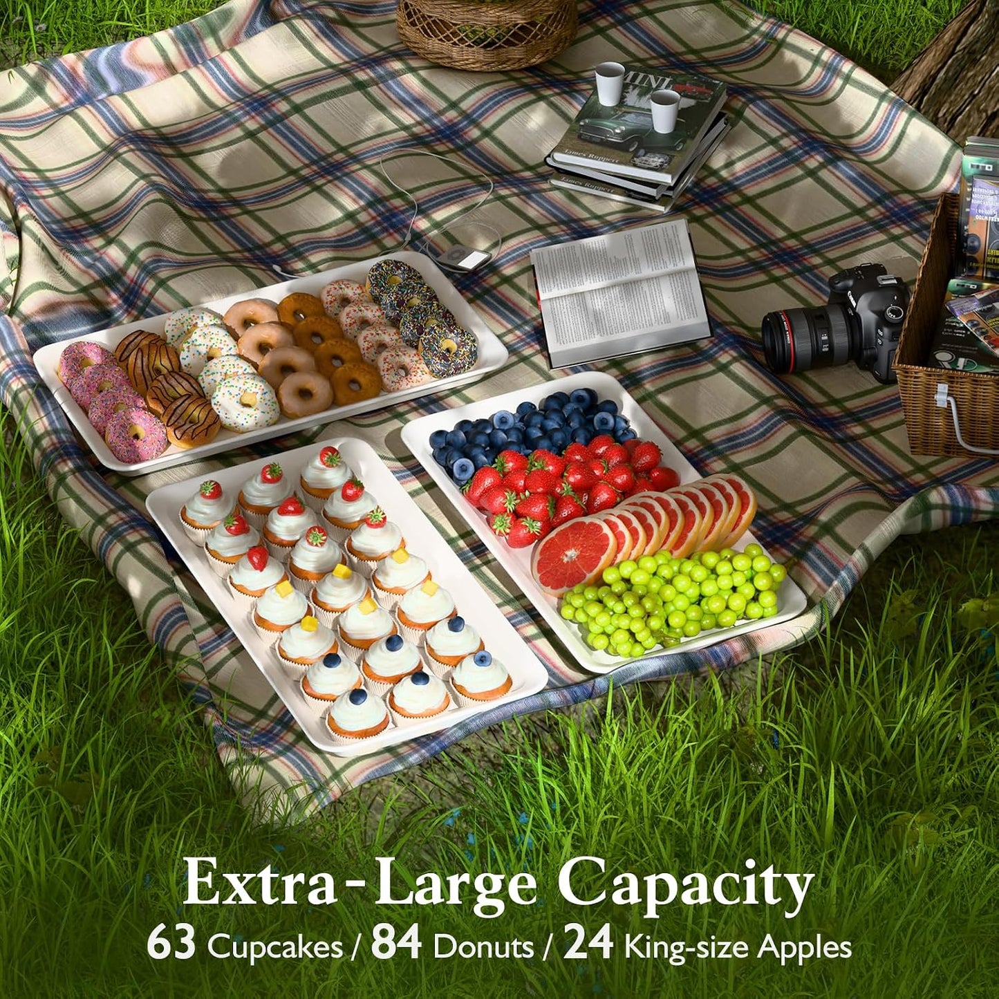 3-Tier Melamine Serving Tray Set, 11.5" x 5.6" Platters for Serving Food, Black Reusable Trays with Black Metal Display Stand for Cupcakes, Sevring Food, Dessert, Fruit, Cookie, Gold