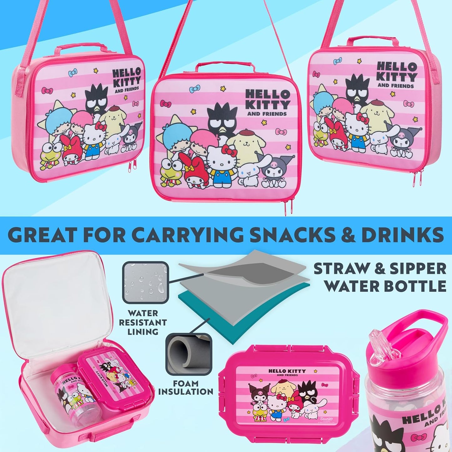 Get Trend SpongeBob Squarepants Water Bottle Lunch Box Lunch Bag Kids Set 3 Pcs Insulated Snack Bag for School Travel Gifts for Kids (Blue SpongeBob)