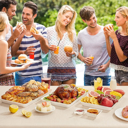 Lifewit Plastic Serving Tray for Party Supplies, 15" x 10" White Trays for Serving Food, Reusable Large Platter for Buffet, Fruit, Dessert, Snack, Veggie, Kitchen and Outdoor Use, Rectangle, 10 Pcs