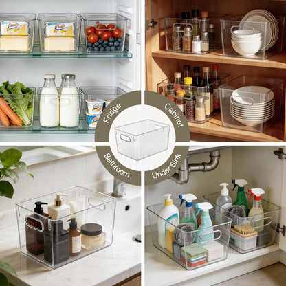 Hudgan 4 Packs Refrigerator Organizers and Storage, 4 Small Stackable Clear Plastic Bins for Pantry Organizer, Home Edit, Kitchen Cabinet, Fridge, Bathroom, Office, Drawer