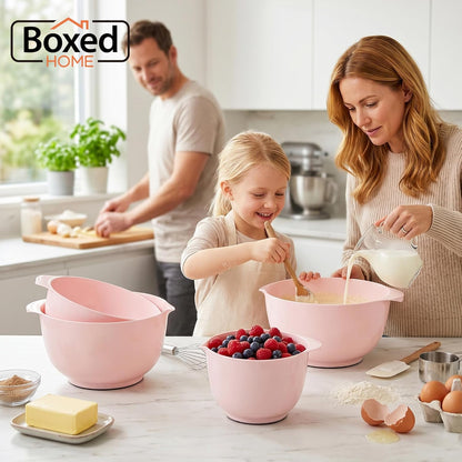 BoxedHome 4.5 Quart Large Plastic Mixing Bowls, Microwave Safe Mixing Bowl Set with Pour Spout, Nesting Bowls for Space Saving Storage(Violet Blue)