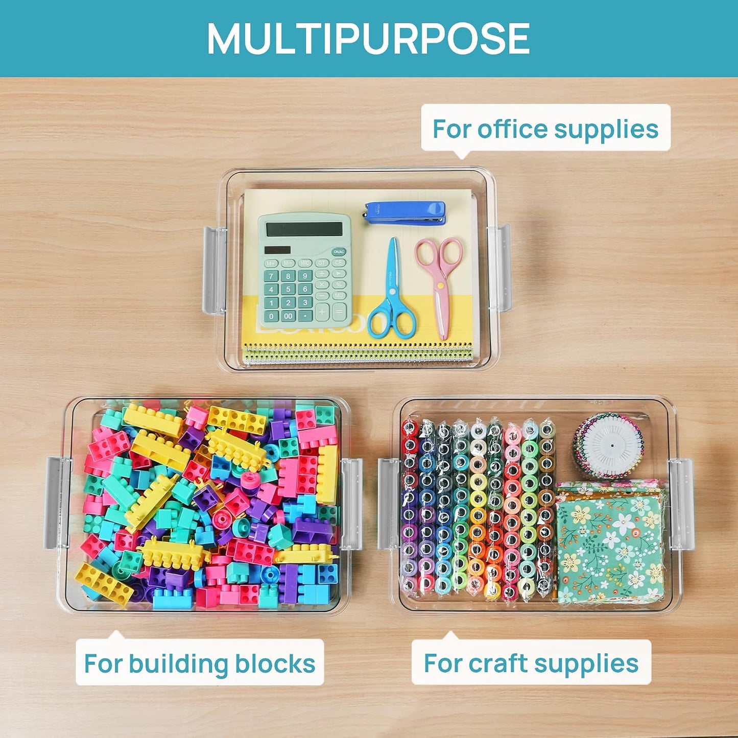 Vtopmart 8 Pack Clear Pencil Box with Removable Divider, BPA-Free Plastic Storage Containers for Pens, Pencils, Crayons, Markers, Craft Supplies and Small Items