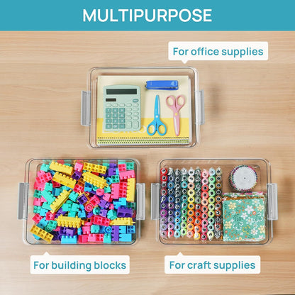 Vtopmart 8 Pack Clear Pencil Box with Removable Divider, BPA-Free Plastic Storage Containers for Pens, Pencils, Crayons, Markers, Craft Supplies and Small Items