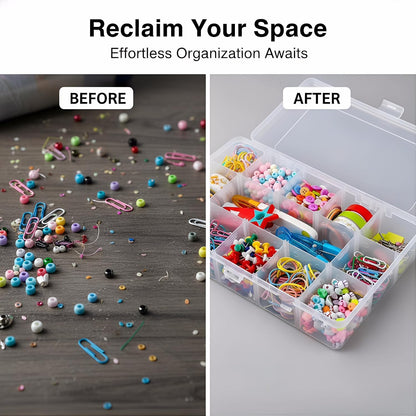 Umirokin 2 Pack 15 Grids Clear Plastic Organizer Box with Adjustable Dividers, Craft Storage Containers for Jewelry, Beads, Screws, Tackle Box, Washi Tapes, Small Parts Organizer for Arts and Crafts