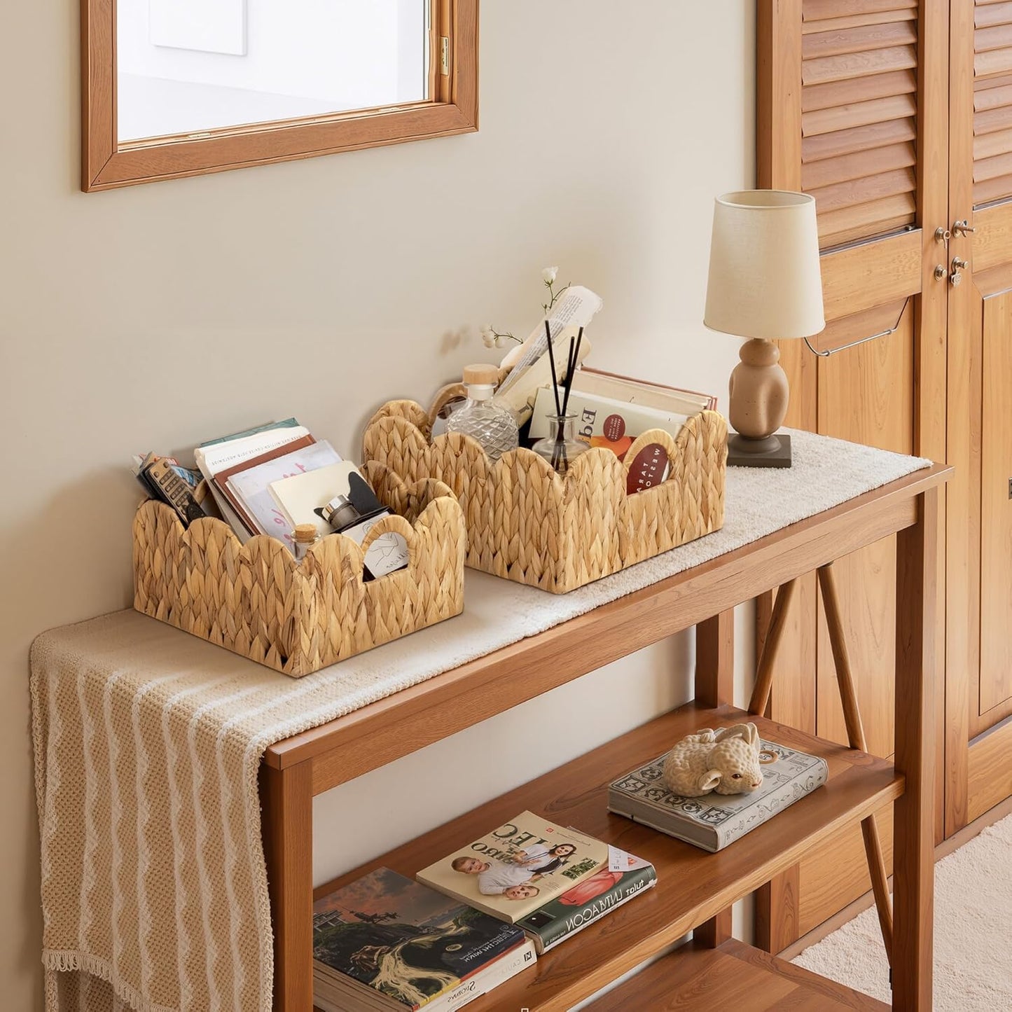 GRANNY SAYS Wicker Storage Baskets for Shelves, Water Hyacinth Basket with Scalloped Edge, Storage Wicker Baskets for Pantry, Large, 2-Pack