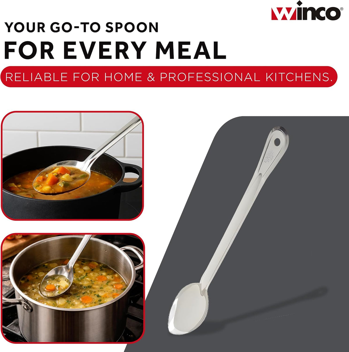 Winco 11" Stainless Steel Basting Solid Spoon