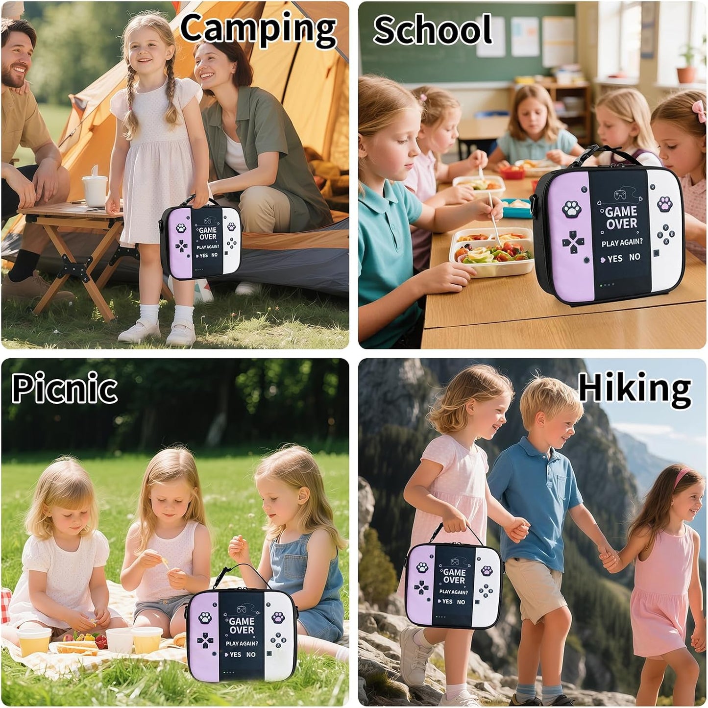 Game Console Insulated Lunch Bag lonchera for Teen Boy Kid Gamer Lunch Box Bento Reusable Large Capacity Portable Waterproof Leakproof with name tag to School Office Picnic (1PCS Lunch Bag)