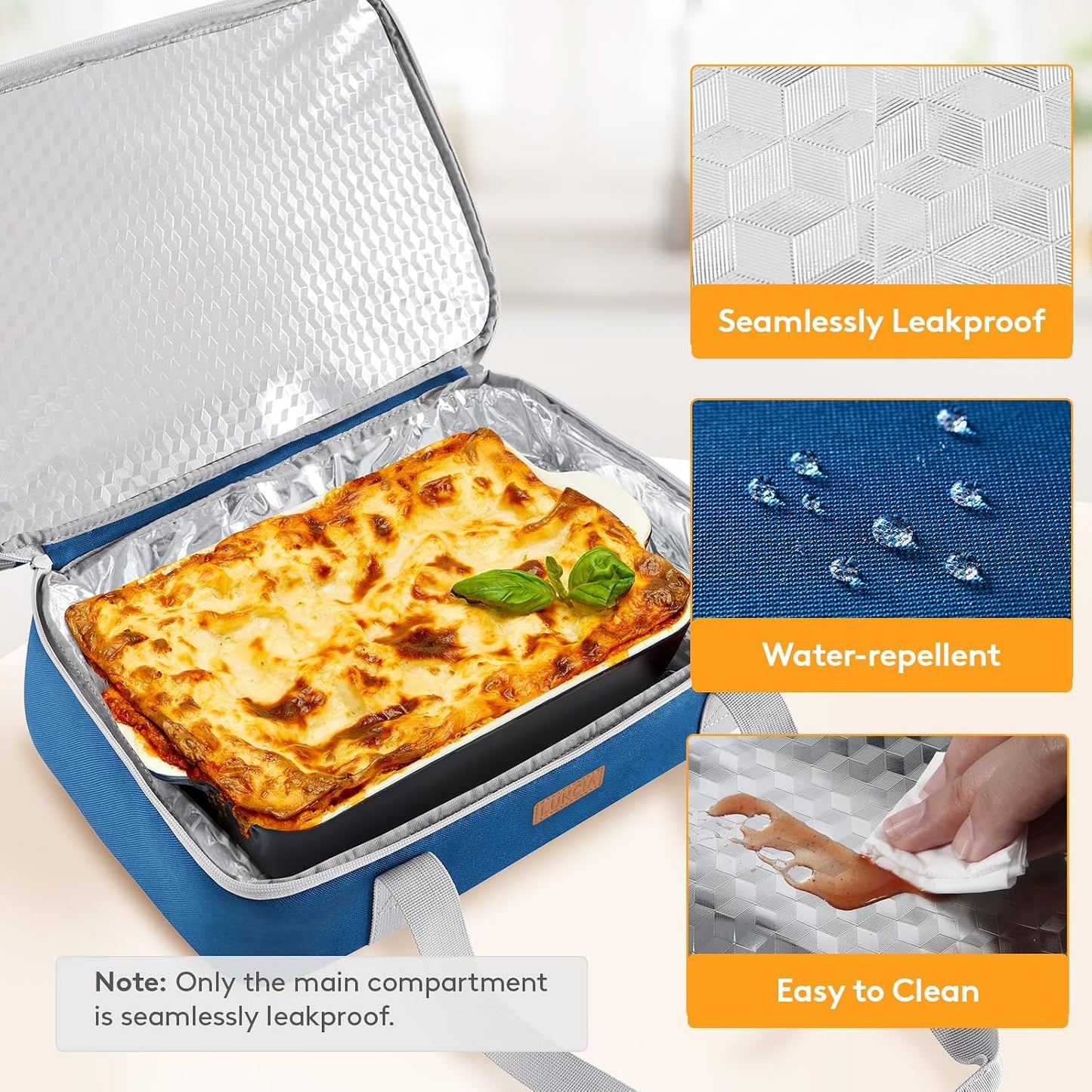 LUNCIA Insulated Single Decker Casserole Carrier, Lasagna Lugger Tote Keeps Food Hot or Cold, Thermal Lunch Bag for Potluck Parties, Picnic and Cookouts, Fits 9" x 13" Baking Dish, Black