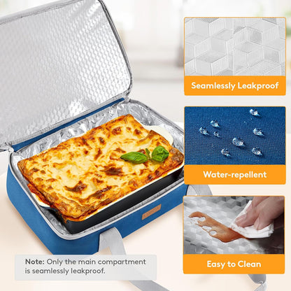 LUNCIA Insulated Single Decker Casserole Carrier, Lasagna Lugger Tote Keeps Food Hot or Cold, Thermal Lunch Bag for Potluck Parties, Picnic and Cookouts, Fits 9" x 13" Baking Dish, Black