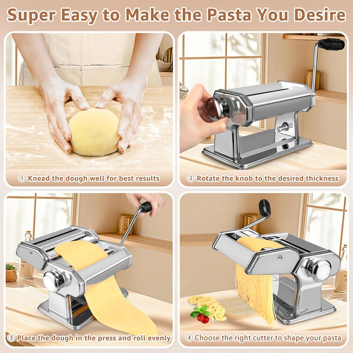 Pasta Maker - 7 Thickness Settings Roller & 2 Width Cutters Pasta Machine