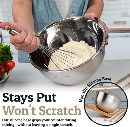 Priority Chef Stainless Steel Mixing Bowls with Lids Set, Metal Nesting Bowls with Airtight Lids, Graters, Non-Slip Base & Measurement Marks, Includes Utensil Set for Prep, Baking & Storage, Black