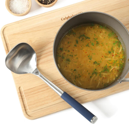 Calphalon Edge Soup Ladle, Stainless Steel Soup Ladle, Serving Ladle with Silicone Handle, Heat-Resistant Nonstick-Safe Kitchen Ladle for Soups, Sauces & Stews, Taupe