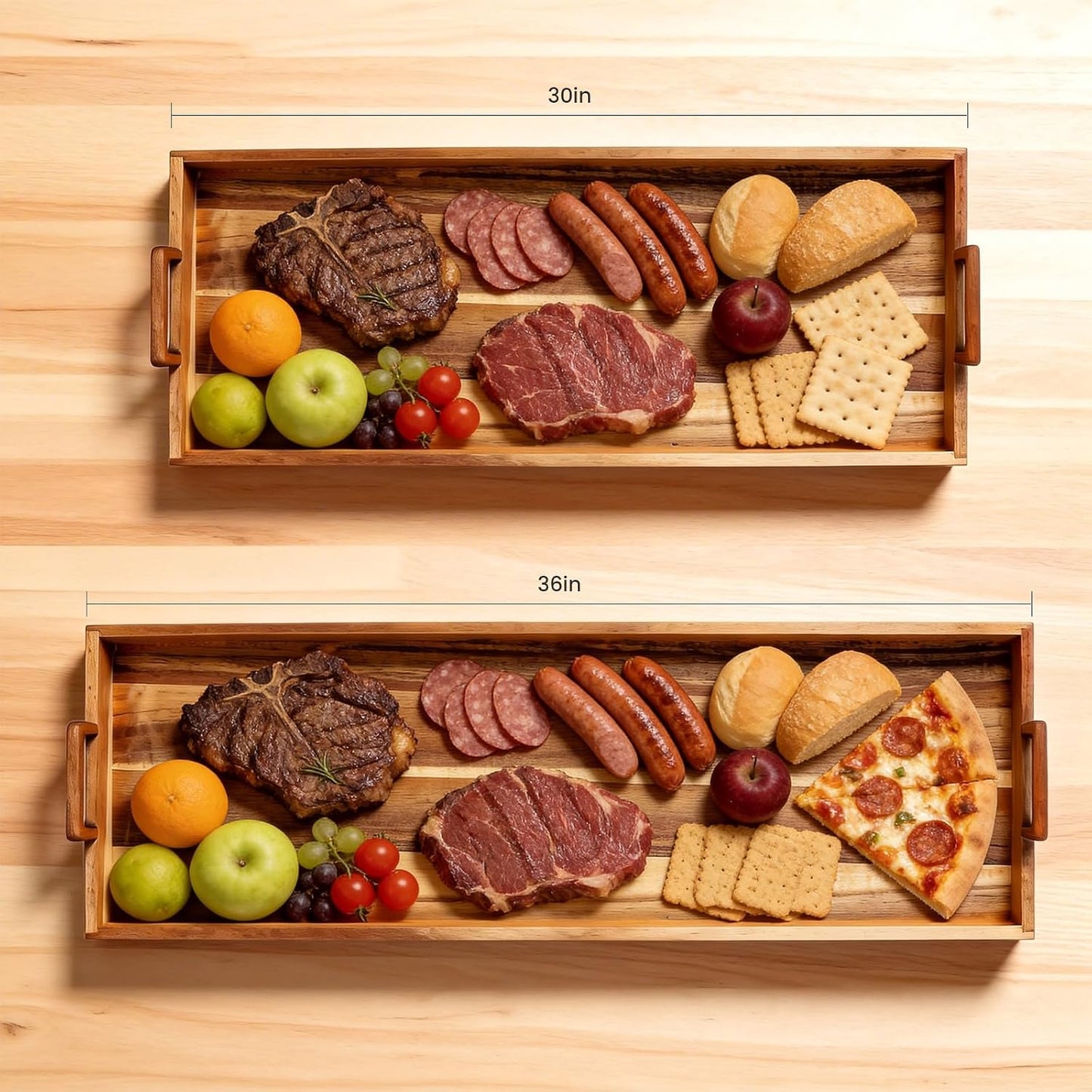 Large Charcuterie Board with Cheese Knife Set,36 x 12 Inch Acacia Wood Large Serving Tray with Handles,Long Wooden Serving Board with 30Pcs Wax Paper,3ft Extra Long Cheese Board