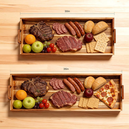 Large Charcuterie Board with Cheese Knife Set,36 x 12 Inch Acacia Wood Large Serving Tray with Handles,Long Wooden Serving Board with 30Pcs Wax Paper,3ft Extra Long Cheese Board