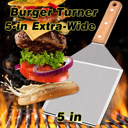 Leonyo Stainless Steel Hamburger Spatulas Turner Heavy Duty, 2 Pack