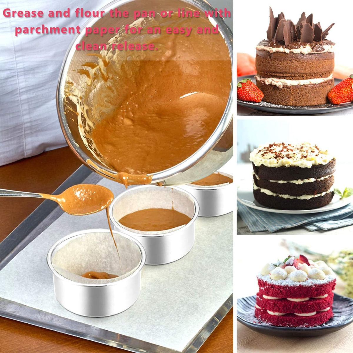 E-far 4 Inch Small Cake Pan, Stainless Steel Mini Round Smash Cake Baking Pans, Non-Toxic & Healthy, Mirror Finish & Dishwasher Safe