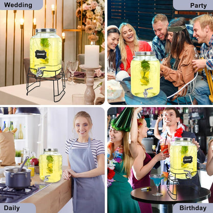 1 Gallon Glass Drink Dispensers For Parties 2PACK.Beverage Dispenser,Glass Drink Dispenser With Stand And Stainless Steel Spigot 100% Leakproof.Lemonade Dispenser With Ice Cylinder.Laundry Detergent