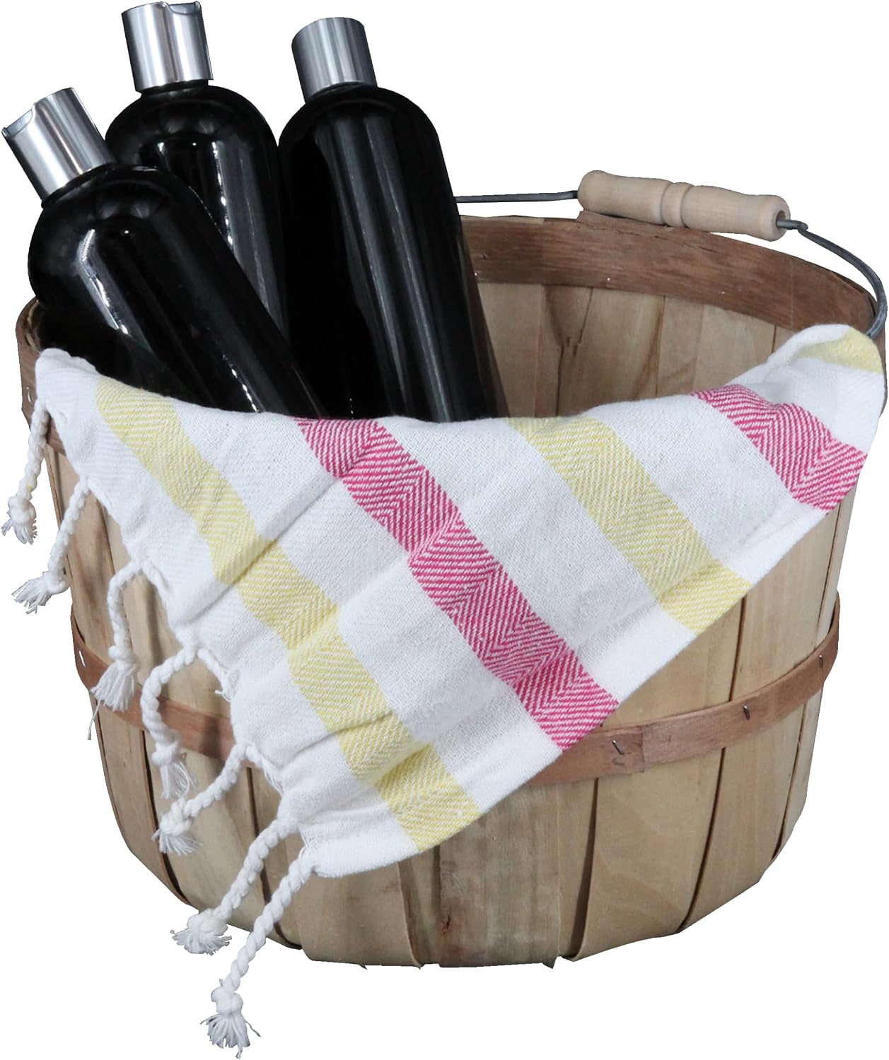 SSWBasics One Peck Basket With Handle - Set of 3 - Natural Unfinished Pine Wood Apple Basket - Durable Bushel Baskets for Produce Display - Ideal for Retail, Thrift, Boutique, Convenience Store,