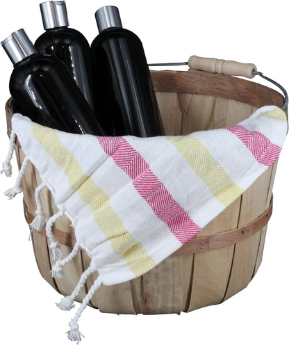 SSWBasics One Peck Basket With Handle - Set of 3 - Natural Unfinished Pine Wood Apple Basket - Durable Bushel Baskets for Produce Display - Ideal for Retail, Thrift, Boutique, Convenience Store,
