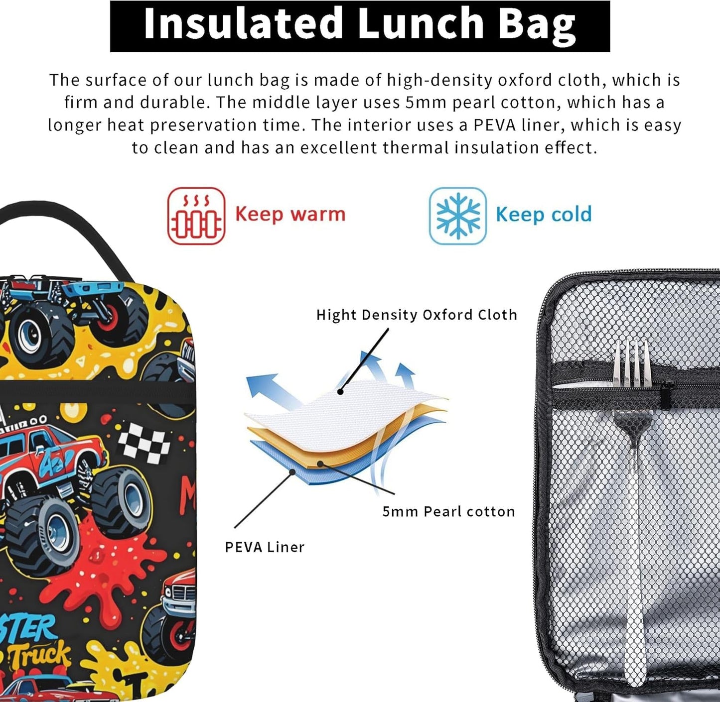 Dinosaur Volcano Insulated Lunch Bag for Women & Men, Reusable Leak-Proof Lunch Box with Cooler Compartment, Lunch Tote for Adults Work Travel Picnic Durable & Washable