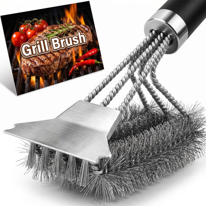 Grill Brush with Detachable Handle, Non-Slip BBQ Grill Brush for Outdoor Grill, 18 Inch Stainless Steel Grill Cleaning Brush with Scraper, Space Saving Grill Cleaner for Gas/Charcoal Grates