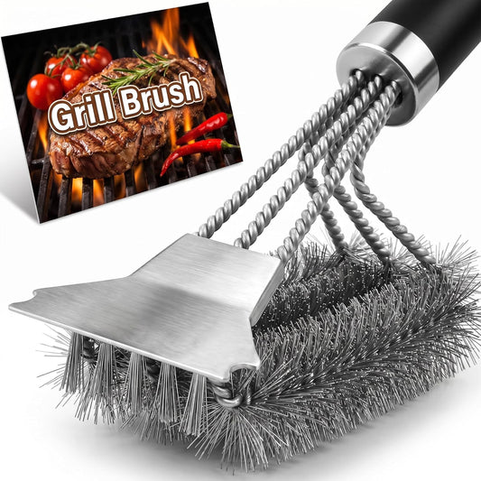 Grill Brush with Detachable Handle, Non-Slip BBQ Grill Brush for Outdoor Grill, 18 Inch Stainless Steel Grill Cleaning Brush with Scraper, Space Saving Grill Cleaner for Gas/Charcoal Grates