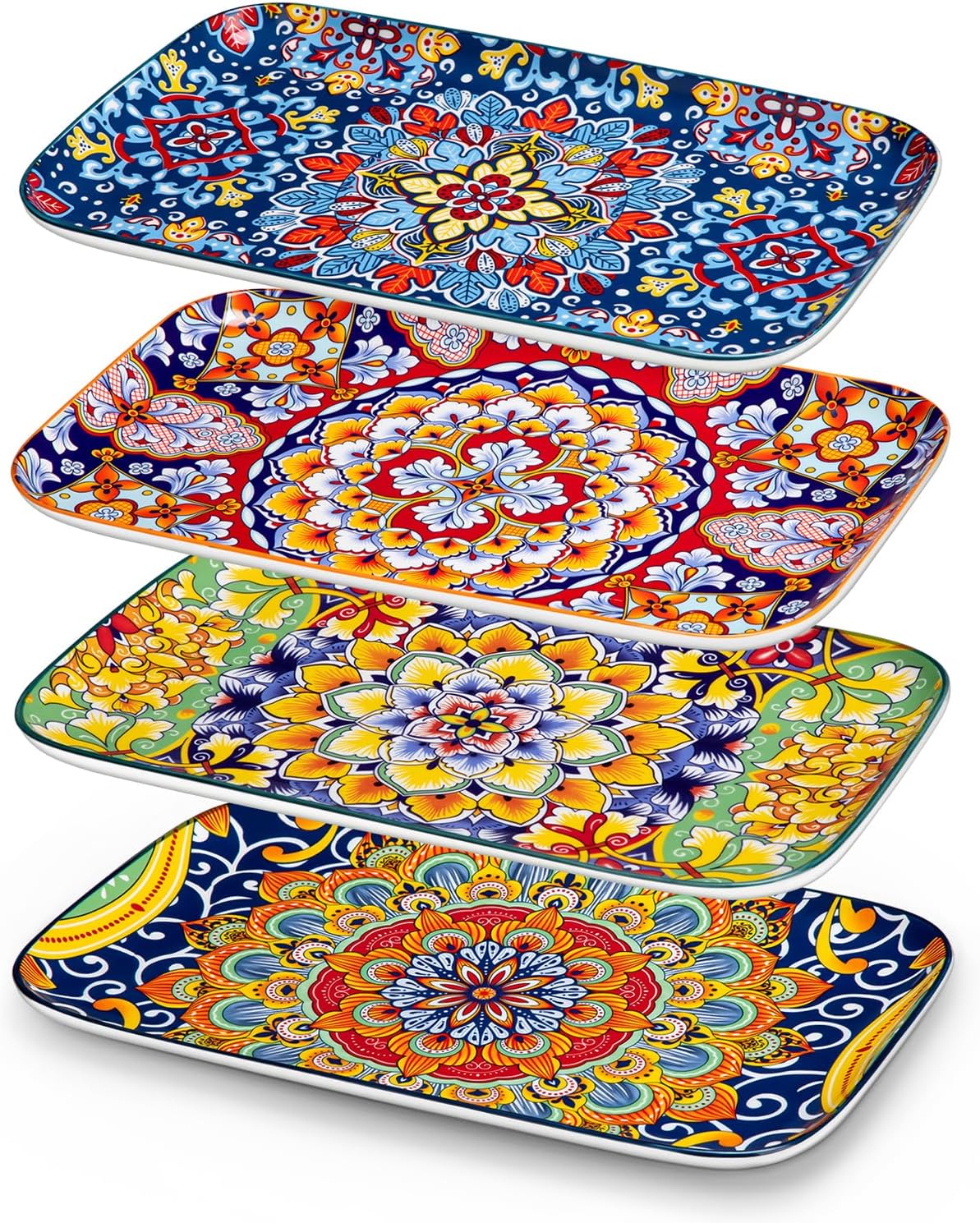 vancasso Serving Platters Set of 3, 16"/14"/12" Inch Rectangular Trays - Serving Platter Extra Large, Ceramic Bohemian Serving Dish for Entertaining Food, Microwave & Dishwasher Safe, Colorful
